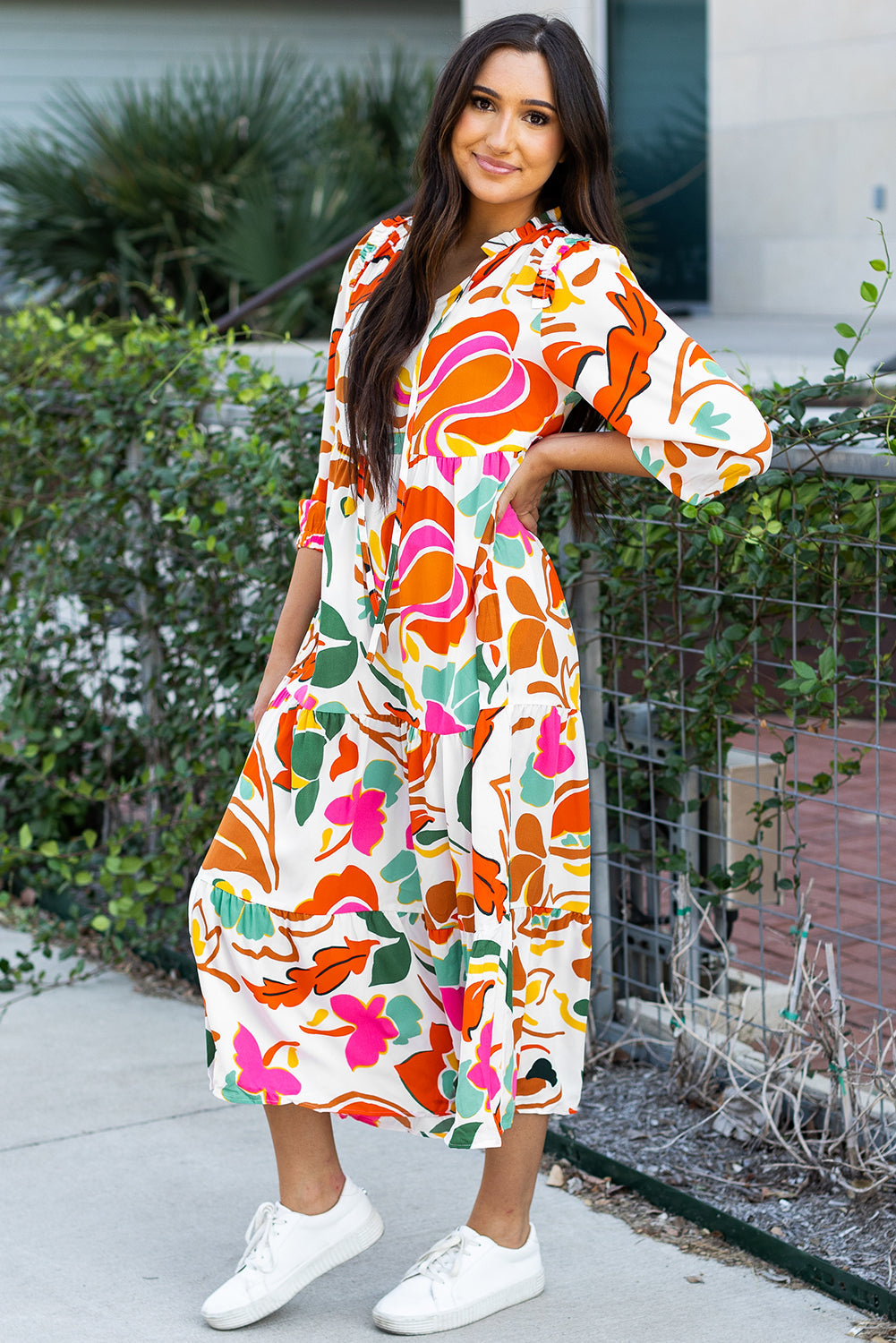 Bohemian split dress cotton fabric