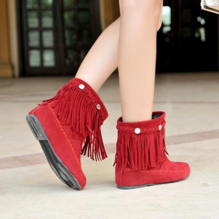 Bohemian suede fringe ankle boots