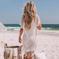 Bohemian tassel beach coverup white