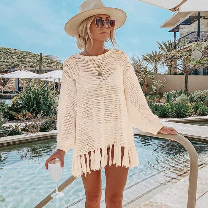 Bohemian tassel swimwear cover up