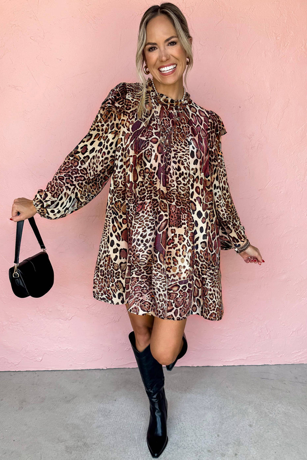 Bohemian Tiered Mini Dress Brown