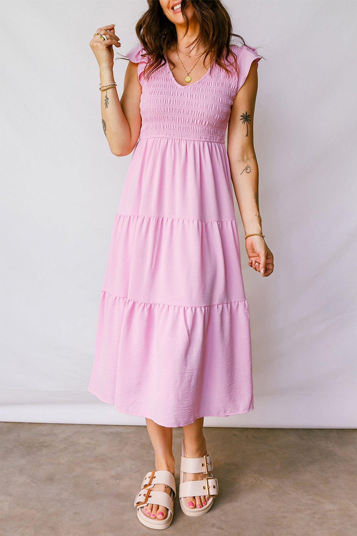 Bohemian Tiered Ruffle Midi Skirt