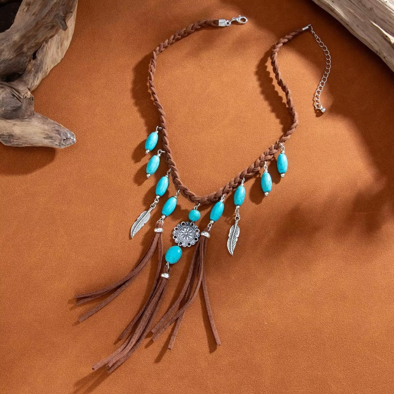 Bohemian turquoise pendant silver chain