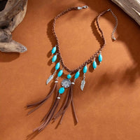 Bohemian turquoise pendant silver chain