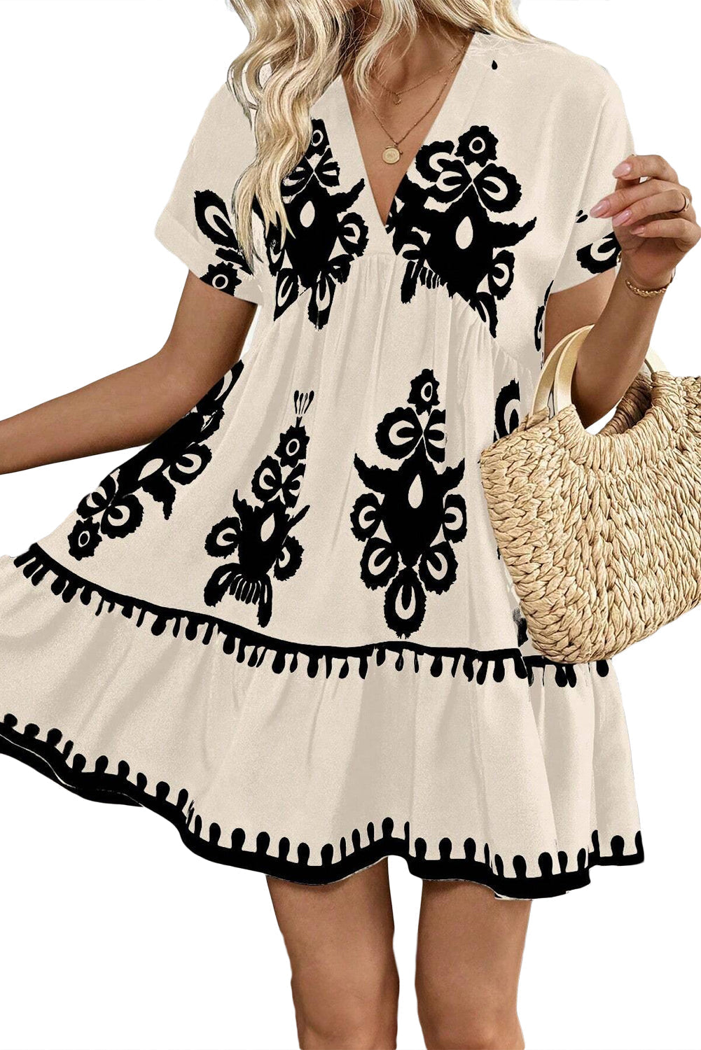 Bohemian V-Neck Boho Mini Dress