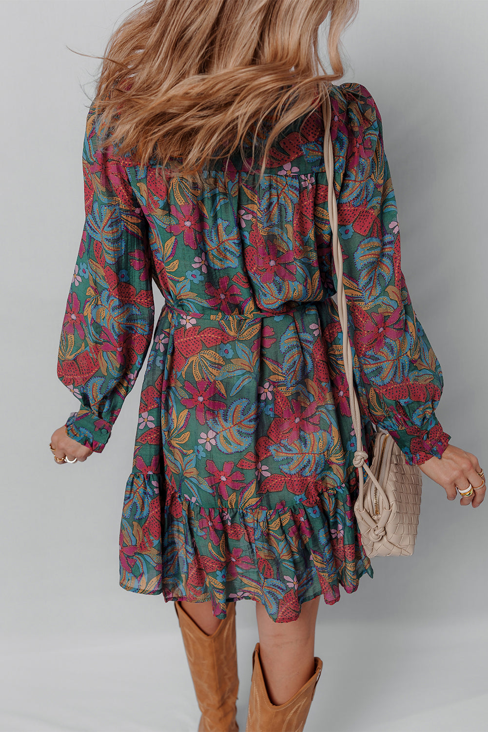 Bohemian V-Neck Ruched Mini Dress