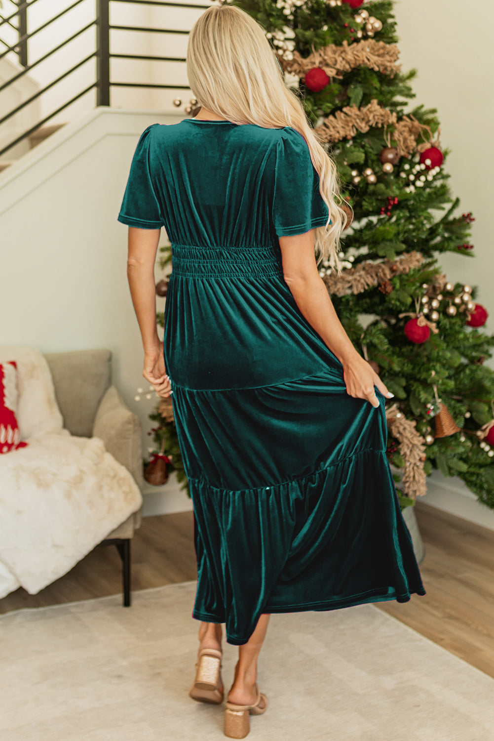 Bohemian velvet maxi dress detail