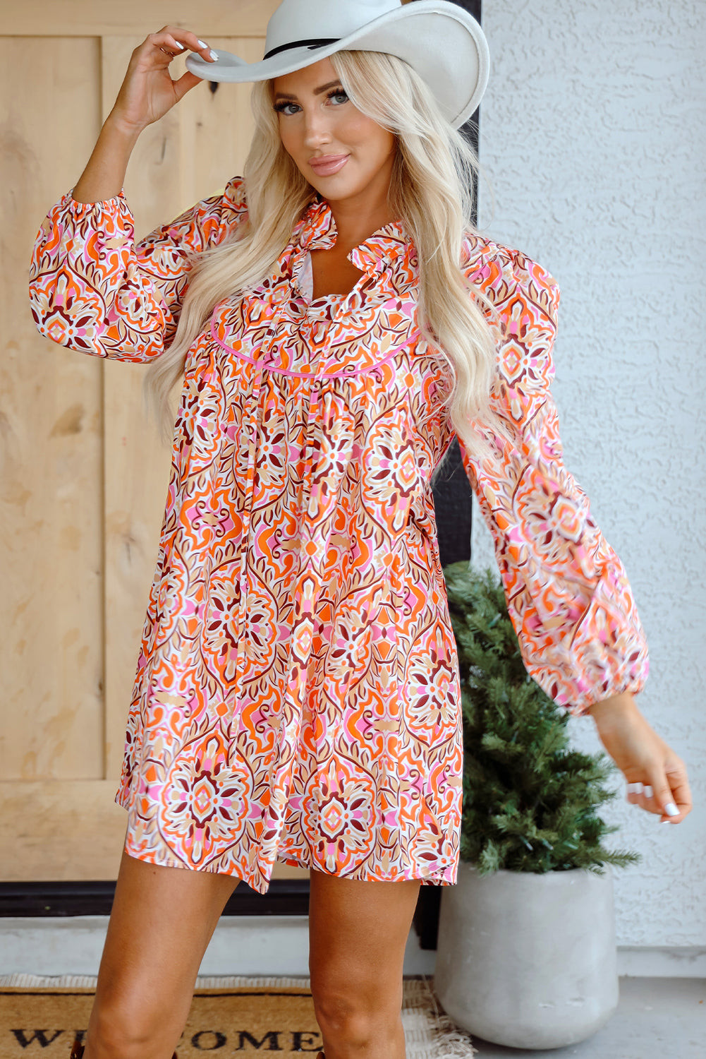 Bohemian Vintage Print Short Dress