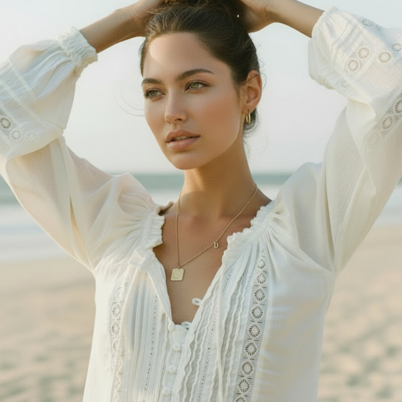 Bohemian White Cotton Relaxed Top