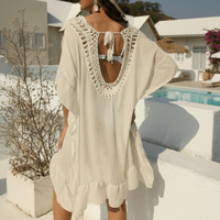 Bohemian white crochet beach dress