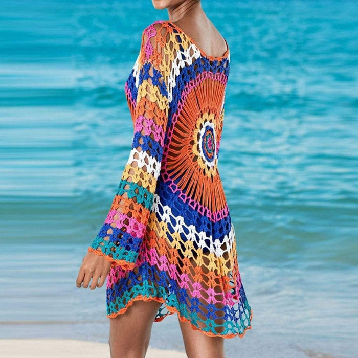 Bohemian white crochet swimwear coverup