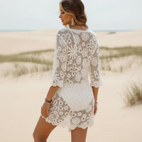 Bohemian white knit swimwear coverup