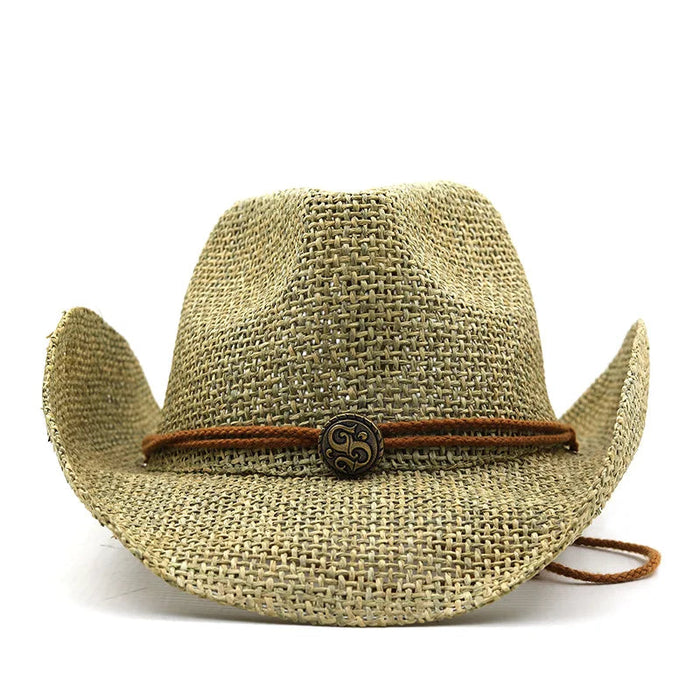 Bohemian wide-brim brown straw hat