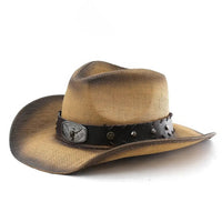 Bohemian wide-brim natural straw cowgirl hat