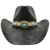Bohemian wide-brim natural straw cowgirl hat