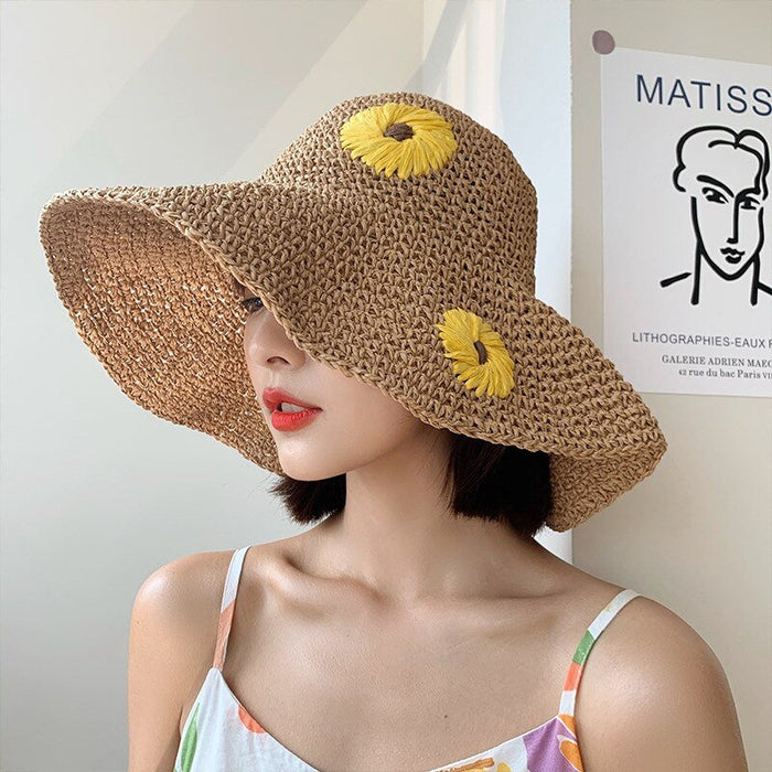 Bohemian wide-brim natural straw hat