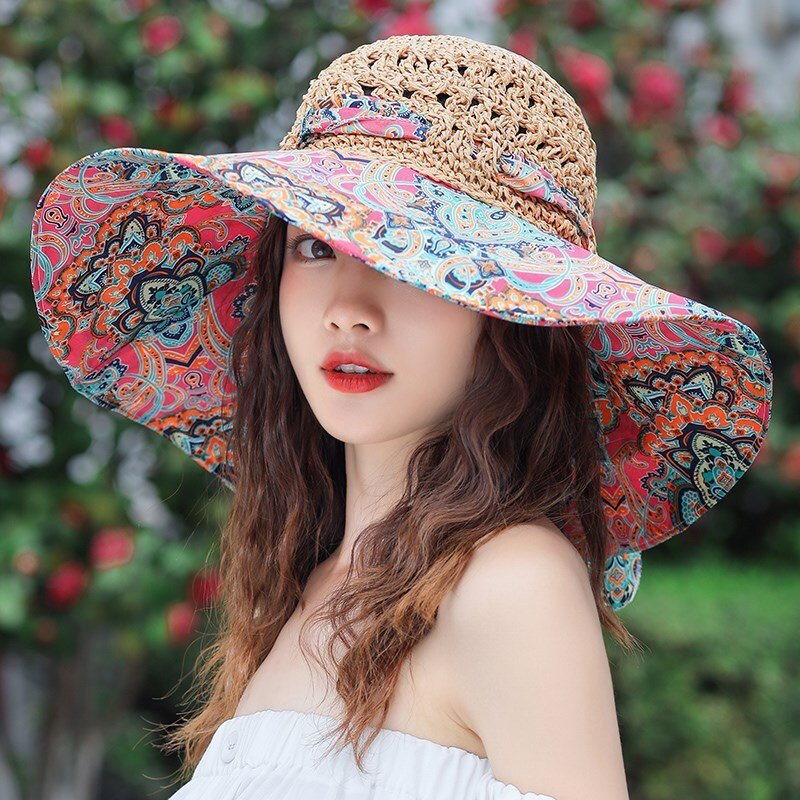 Bohemian wide brim natural straw hat