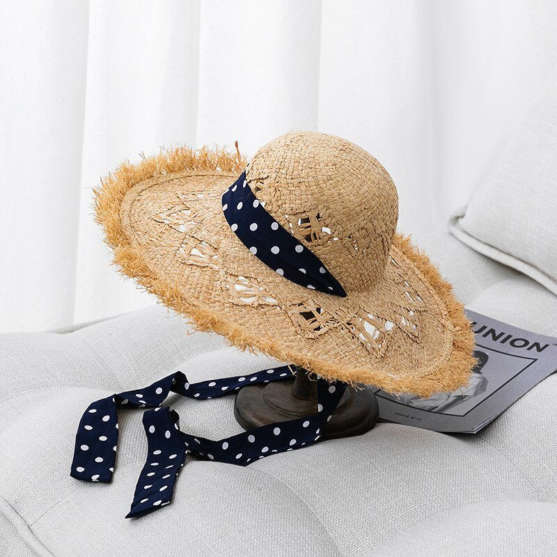 Bohemian wide brim natural straw hat