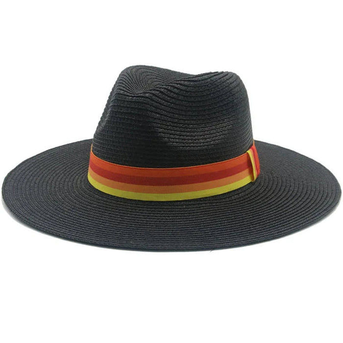 Bohemian wide-brim straw fedora hat