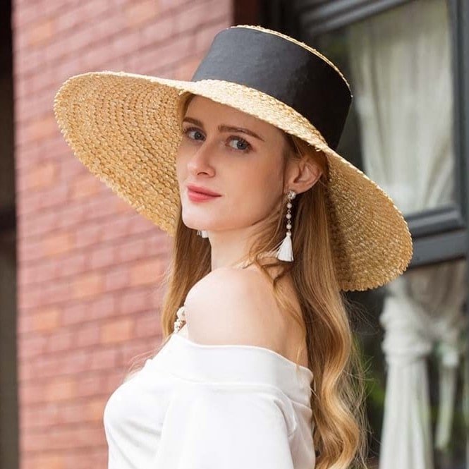 Bohemian wide brim woven straw hat
