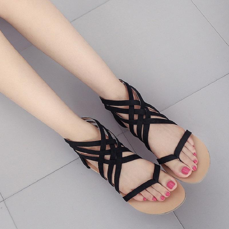 Bohemian woven ankle-wrap sandals