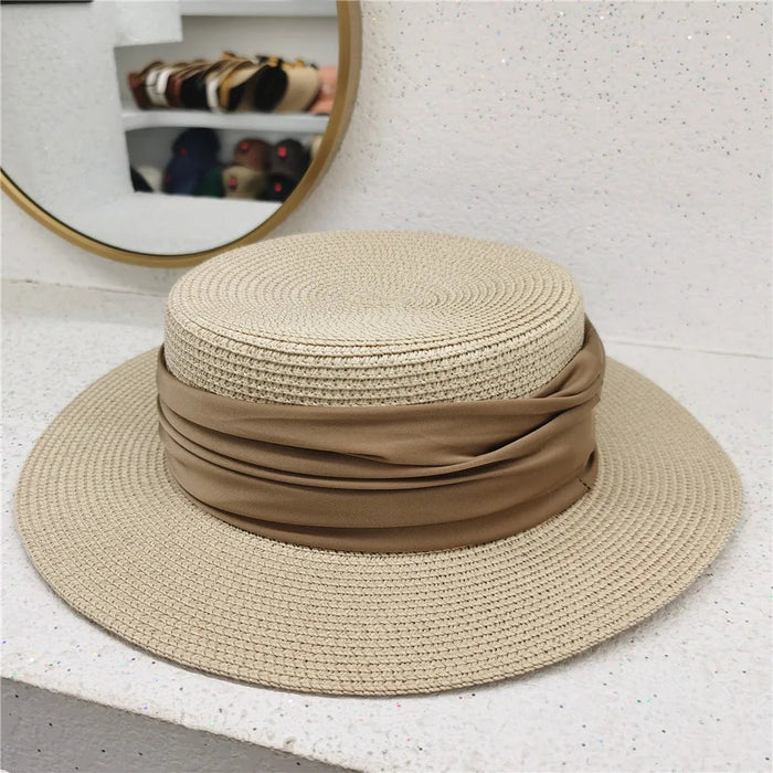 Bohemian woven straw boater hat