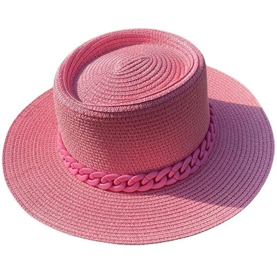 Bohemian woven straw boater hat