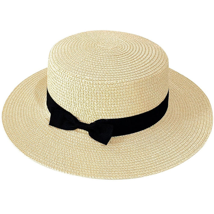 Bohemian woven straw boater hat