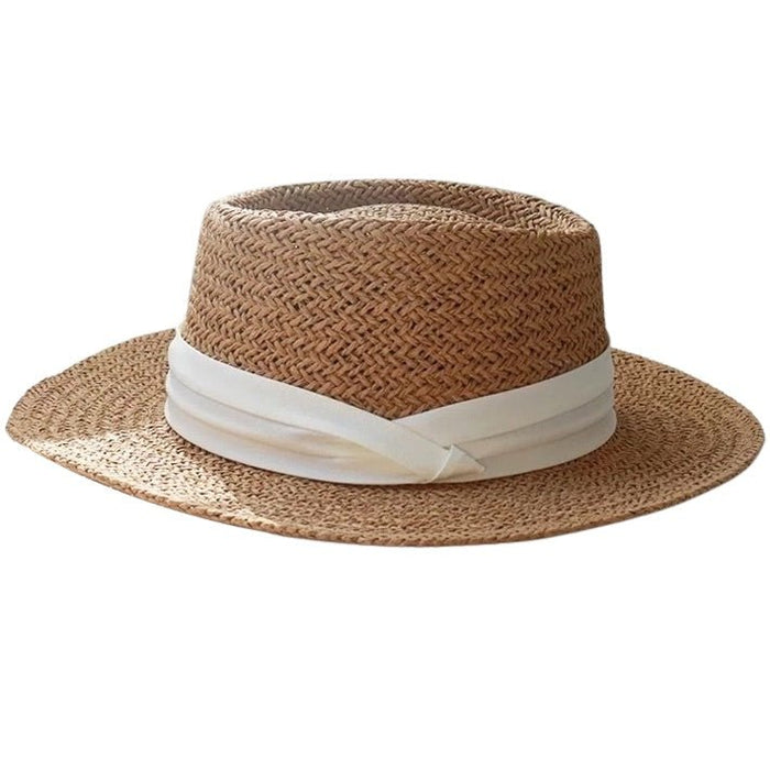 Bohemian woven straw boater hat