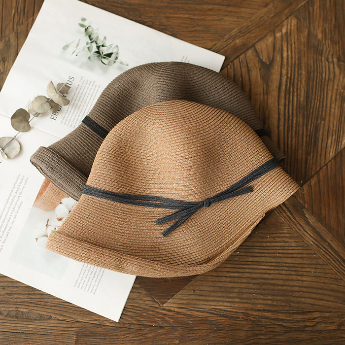 Bohemian woven straw bucket hat