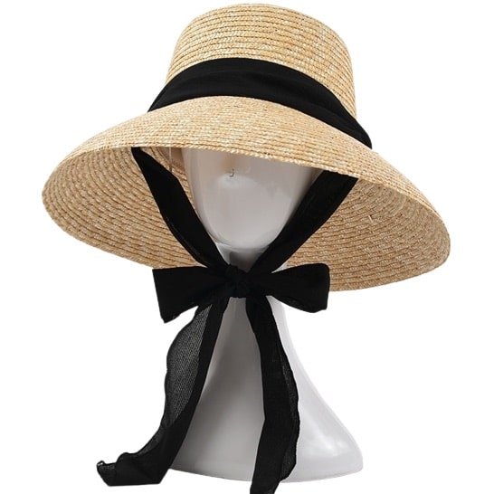 Bohemian woven straw bucket hat