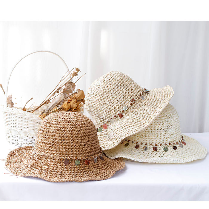 Bohemian woven straw bucket hat