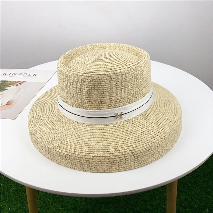 Bohemian woven straw bucket hat