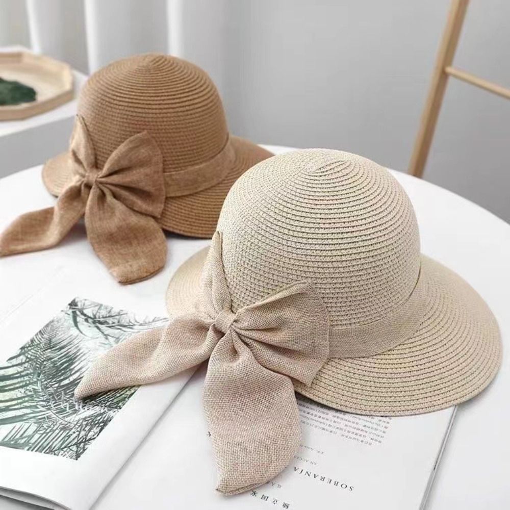 Bohemian woven straw bucket hat