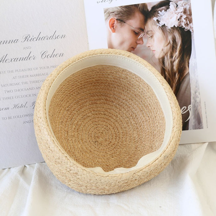 Bohemian woven straw bucket hat