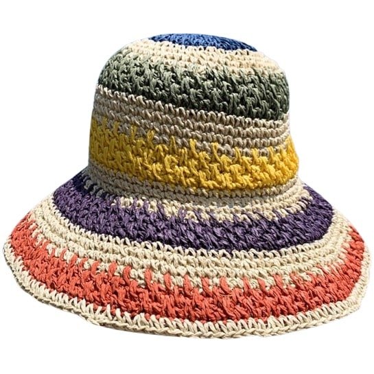 Bohemian woven straw bucket hat