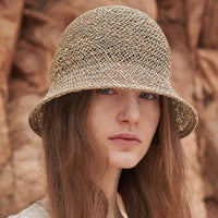 Bohemian woven straw bucket hat