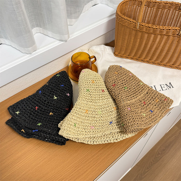 Bohemian woven straw bucket hat