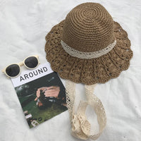 Bohemian woven straw wide-brim hat