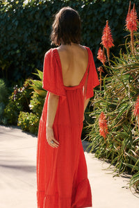 bohemian backless maxi dress red