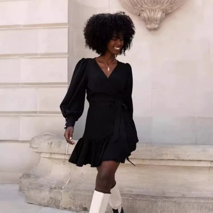 bohemian v neck dress black