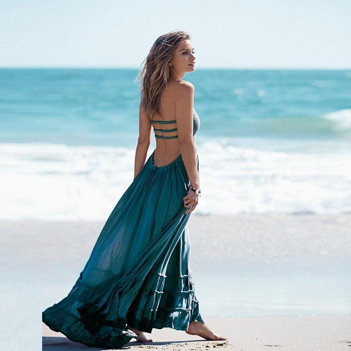 Boho Maxi Dress Backless Halter