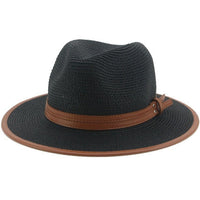 Boho beige straw fedora wide brim