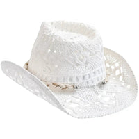 Boho blue cowgirl straw hat
