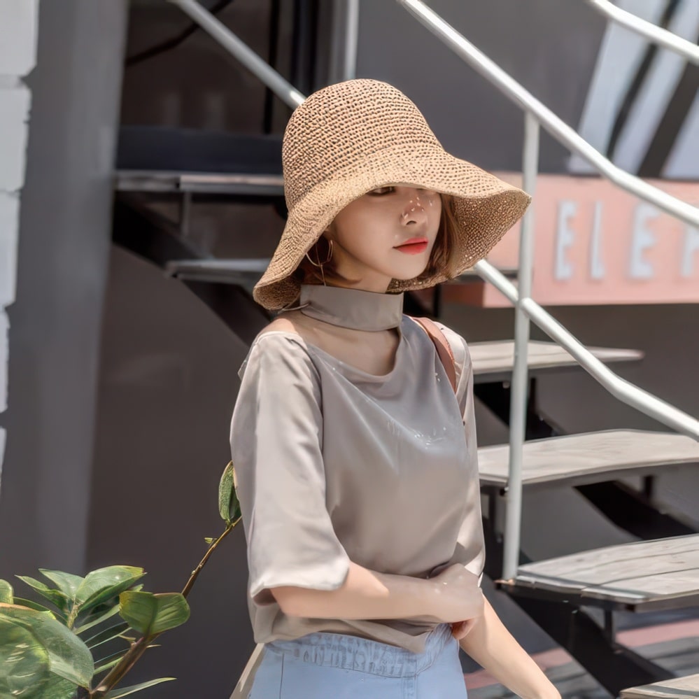 Boho braided straw sun hat