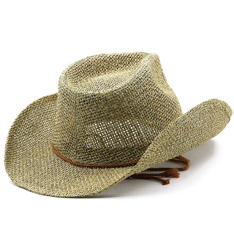 Boho cowgirl sun hat, woven straw