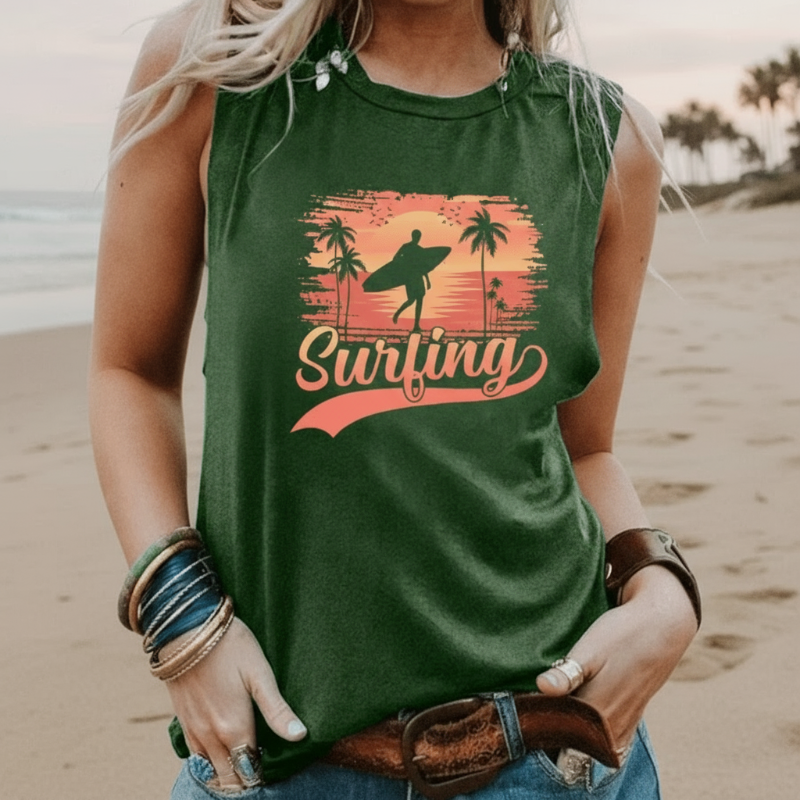 Boho embroidered summer sleeveless top