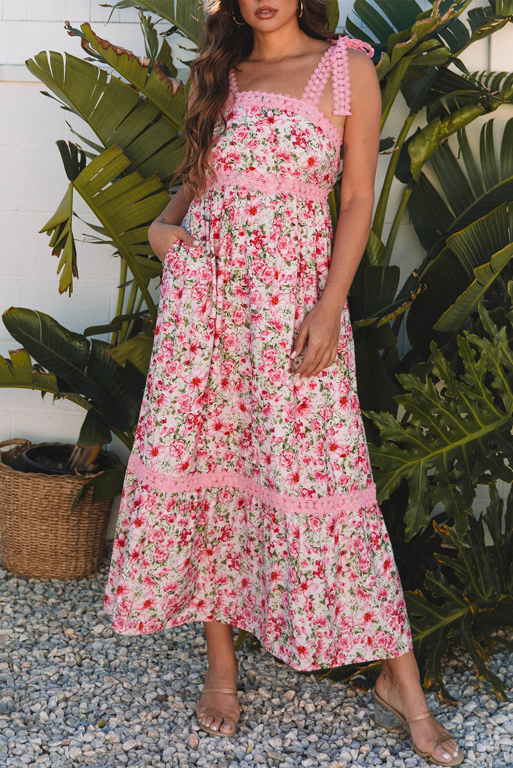 Boho Empire Waist Lace Maxi Dress