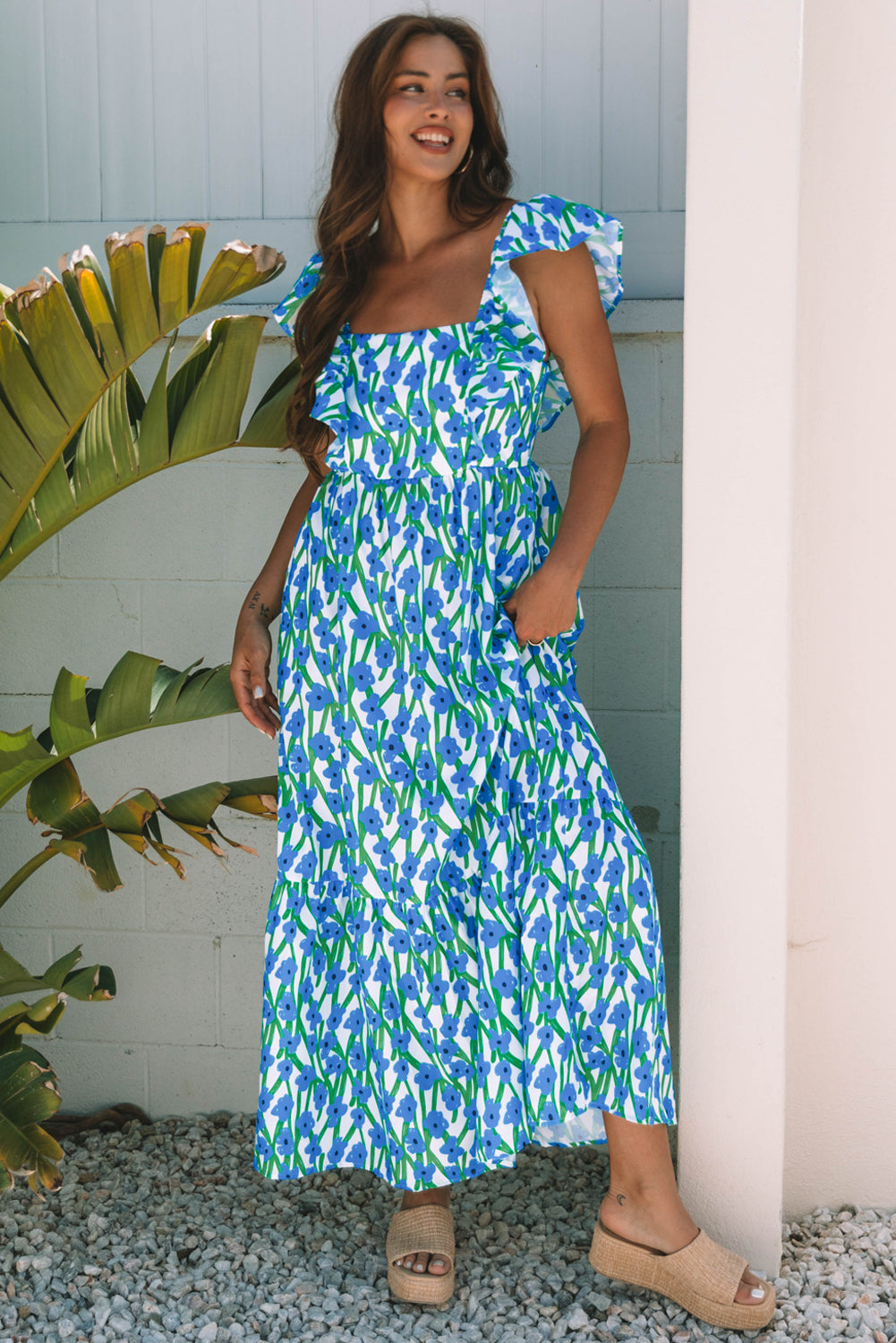 Boho floral print flowing skirt