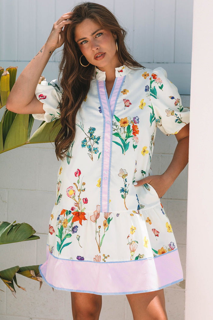 Boho Floral Puff Sleeve Mini Dress